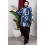 sefamerve Desenli Kapüşonlu Peluş Hırka 2062-11 İndigo