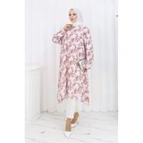 sefamerve Desenli Krep Tunik 1014-01 Kahverengi