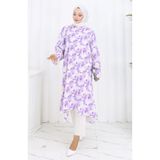 sefamerve Desenli Krep Tunik 1014-02 Lila