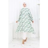 sefamerve Desenli Krep Tunik 1014-03 Yeşil