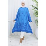 sefamerve Desenli Tunik 1012-03 Mavi