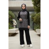sefamerve Desenli Tunik Pantolon İkili Takım 2245-02 Antrasit Bordo