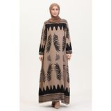 sefamerve Desenli Viskon Elbise 0005-04 Vizon