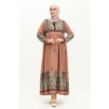 sefamerve Desenli Viskon Elbise 4073-07 Bakır