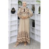 sefamerve Desenli Viskon Elbise 4076-06 Vizon