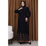 sefamerve Desenli Viskon Elbise 4083-01 Siyah