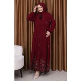 sefamerve Desenli Viskon Elbise 4083-11 Bordo