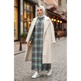 sefamerve Ekose Desenli Oduncu Kışlık Elbise 2508-02 Çağla Yeşili