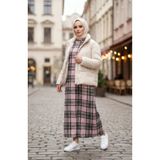sefamerve Ekose Desenli Oduncu Kışlık Elbise 2508-03 Pudra