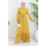 sefamerve Eteği Fırfırlı Kuşaklı Elbise 4103-06 Sarı