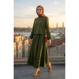sefamerve Fırfırlı Bluz Etek ikili Takım 0279-01 Haki