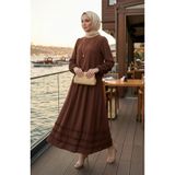 sefamerve Fırfırlı Bluz Etek ikili Takım 0279-03 Kahverengi