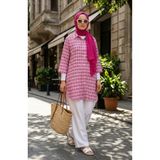 sefamerve Geometrik Desenli Boydan Düğmeli Tunik 2256-01 Pembe