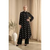 sefamerve Gömlek Yaka Ponpon Detaylı Tunik 0352-03 Siyah