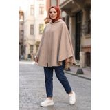 sefamerve Kapüşonlu Fermuarlı Kışlık Kaşe Panço 0241-03 Vizon