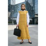 sefamerve Kareli Dokulu Jile Elbise 2514-02 Hardal
