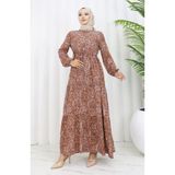 sefamerve Karışık Desenli Elbise 0352-02 Taba
