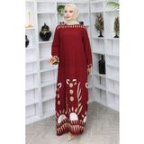 sefamerve Kolu lastikli Desenli Elbise 0084-04 Bordo