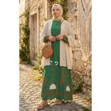sefamerve Kolu lastikli Desenli Elbise 0084-05 Yeşil