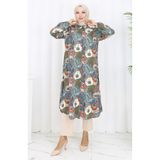 sefamerve Kolu Lastikli Düğmeli Tunik 0134-03 Haki Nar Çiçeği