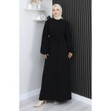 sefamerve Kolu lastikli Kuşaklı Elbise 2161-07 Siyah