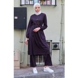 sefamerve Kolyeli Tunik Pantolon İkili Takım 0583-04 Mürdüm
