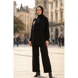 sefamerve Oysho Kumaş Kapüşonlu Tunik Pantolon İkili Takım 0236-01 Siyah