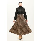 sefamerve Piliseli Desenli Etek 2249A-01 Kahverengi