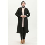 sefamerve Sade Dökümlü Uzun Hırka 8727-01 Siyah