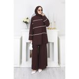 sefamerve Sandy Çizgili Tunik Pantolon ikili Takım 5800-01 Kahverengi