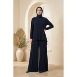 sefamerve Sandy Kumaş Bluz Pantolon Tesettür ikili Takım 5632-01 Lacivert