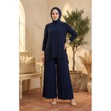 sefamerve Sandy Kumaş Bluz Pantolon Tesettür ikili Takım 5632-01 Lacivert