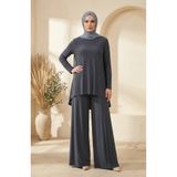sefamerve Sandy Kumaş Bluz Pantolon Tesettür ikili Takım 5632-02 Füme