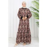 sefamerve Şifon Kumaş Yaprak Desenli Elbise 0054-03 Siyah
