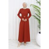 sefamerve Tokalı Elbise 7123-01 Kiremit