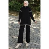 sefamerve Triko Fermuar Yakalı Tunik Pantolon İkili Takım 1061-04 Siyah