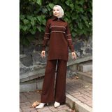 sefamerve Triko Fermuarlı Tunik Pantolon İkili Takım 1050-06 Kahverengi