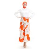 sefamerve Viskon Kumaş Beli Lastikli Fırfırlı Etek 2012E-03 Oranj