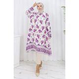 sefamerve Viskon Kumaş Desenli Tunik 1013-01 Lila