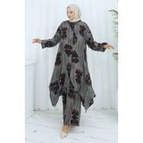 sefamerve Viskon Kumaş Tunik Pantolon İkili Takım 2143-03 Kahverengi Yeşil