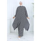 sefamerve Viskon Kumaş Tunik Pantolon İkili Takım 2144-01 Siyah Beyaz