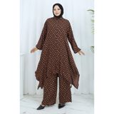 sefamerve Viskon Kumaş Tunik Pantolon İkili Takım 2144-02 Kahverengi Siyah