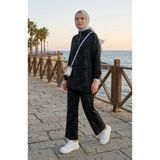sefamerve Yarım Fermuarlı Burgulu Tunik Pantolon ikili Takım 0269-01 Füme