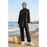 sefamerve Yarım Fermuarlı Burgulu Tunik Pantolon ikili Takım 0269-02 Siyah