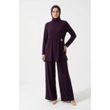 sefamerve Yıldız Detaylı Tunik Pantolon Tesettür ikili Takım 0358-04 Mürdüm
