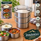 Sefer Tası No 4 Paslanmaz Çelik Yemek Kabı 3 Lü Saklama Kabı 3 Katlı Yemek Taşıma Kabı