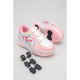 Seferi Çocuk Patenli 4 Tekerlekli Pembe Spor Işıklı Paten Ayakkabı - Tekerlekli Sneakers