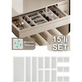 Şeffaf 15'li Makyaj Organizeri Çekmece Içi Düzenleyici Set - Ahşap - Ceviz