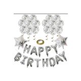 Şeffaf Balonlu Happy Birthday Folyo Balon Set, Gri