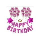 Şeffaf Balonlu Happy Birthday Folyo Balon Set, Pembe